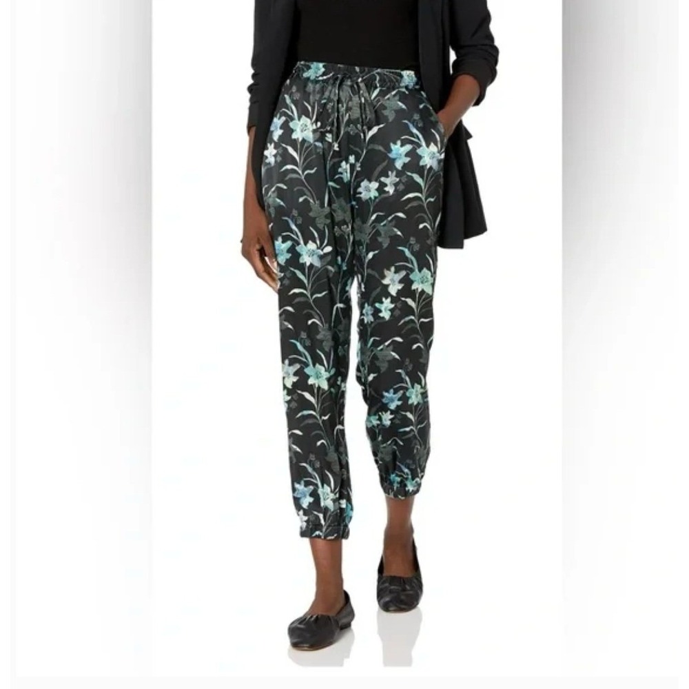 Johnny Was Biya Romi‎ Black Floral Silk Blend Joggers Size XL NWT